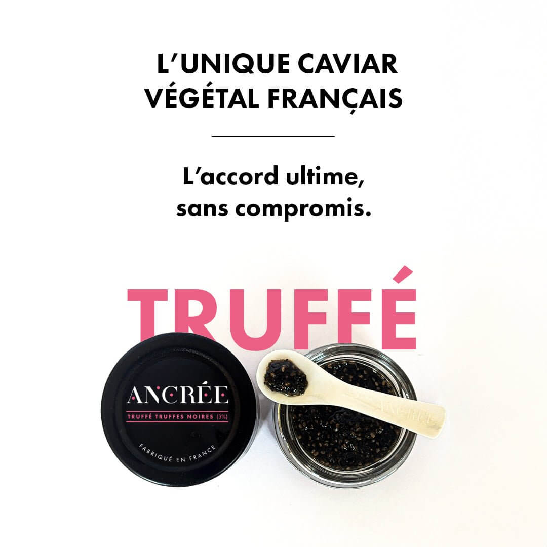 Pot de caviar végétal Truffé avec une cuillère en nacre