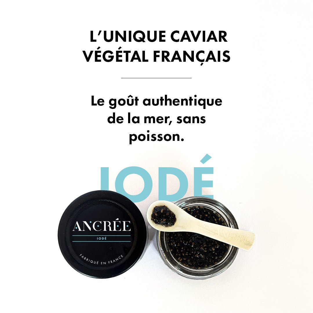 Pot de caviar végétal Iodé avec une cuillère en nacre