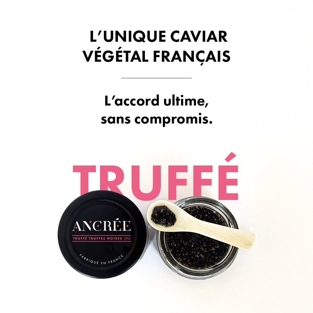 Pot de caviar végétal Truffé avec une cuillère en nacre